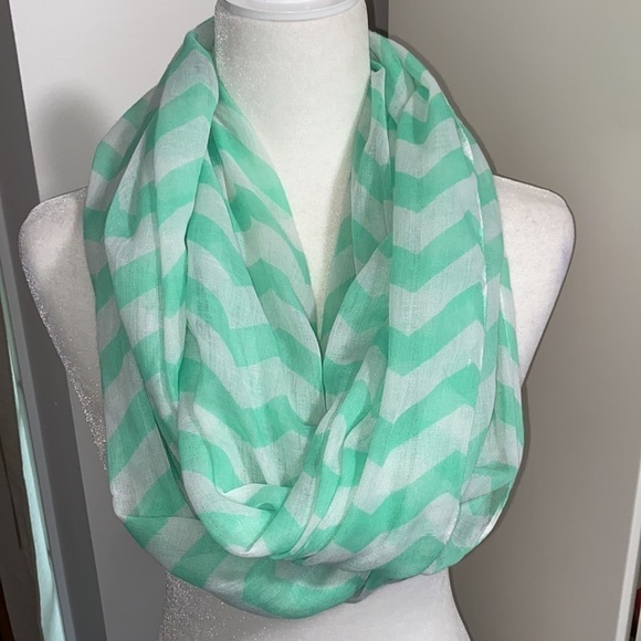 Tiffany Blue Teal Mint Chevron Bohemian Artsy Whimsical Wide Infinity Scarf - Picture 6 of 11